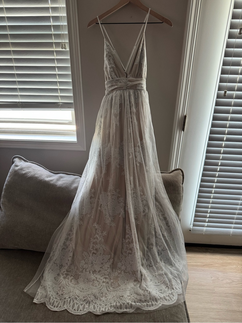 Delicate Ivory Lace V-Neck Dress with Spaghetti Straps